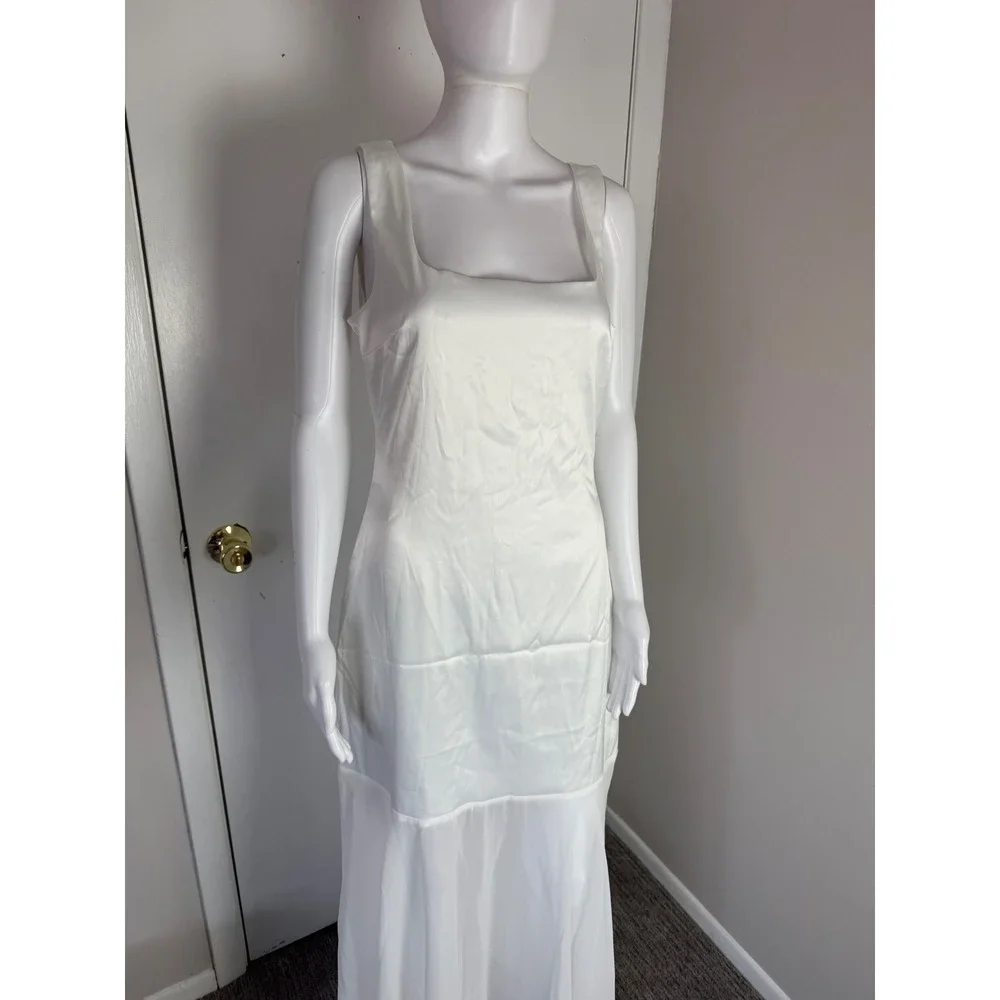 Commense White Maxi Dress Sheer Panel Sleeveless Party Cocktail Dress‎ size S